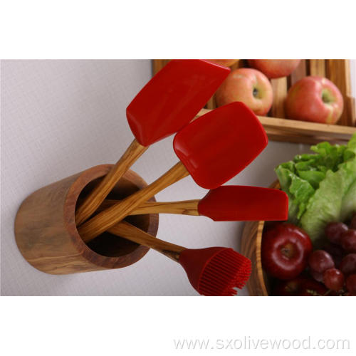 Silicone Utensil With Olive Wood Handle